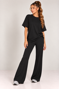 OVERSIZED T-SHIRT  & WIDE LEG TROUSER CO-ORD  | BLACK