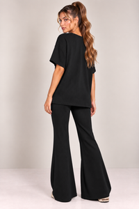 OVERSIZED T-SHIRT  & WIDE LEG TROUSER CO-ORD  | BLACK