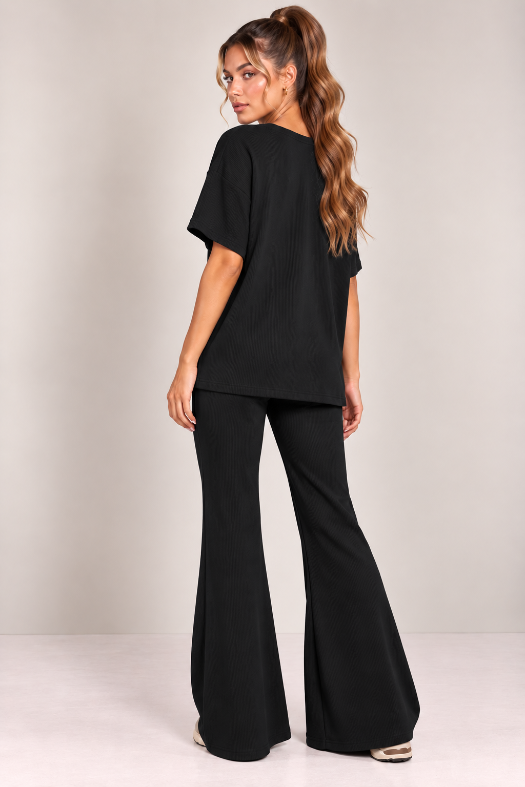 OVERSIZED T-SHIRT  & WIDE LEG TROUSER CO-ORD  | BLACK