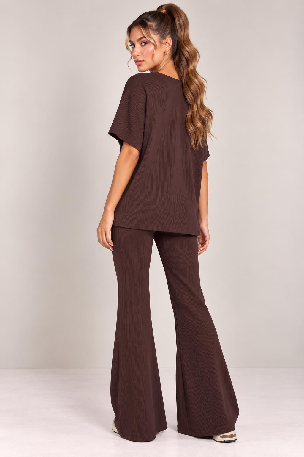 OVERSIZED T-SHIRT  & WIDE LEG TROUSER CO-ORD  | CHOCOLATE