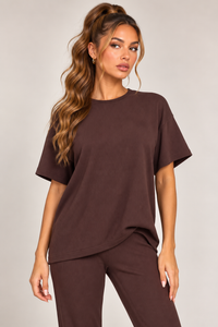 OVERSIZED T-SHIRT  & WIDE LEG TROUSER CO-ORD  | CHOCOLATE